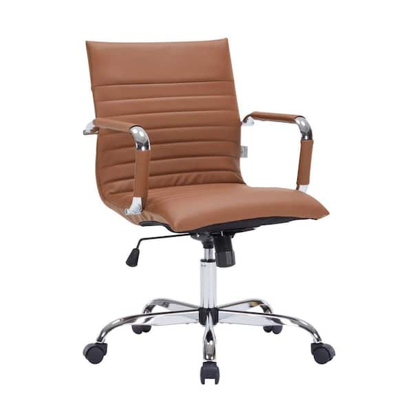Leisuremod Harris Mid-Back Leather Office Chair Chrome Frame