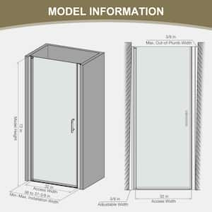 36 to 37-3/8 in. W x 72 in. H Pivot Frameless Shower Door in Bronze with 1/4 in. (6 mm) Tempered Tinted Glass