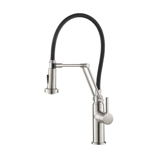KIBI 20.07 in. H Single Hole 1.8 GPM Pull Down Sprayer Kitchen Faucet with 360° Spout Swivel in Brushed Nickel