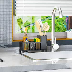 Black Plastic Kitchen Sink Organizer, Sink Sponge Holder, Sink Storage Rack, Dish Soap Dispenser