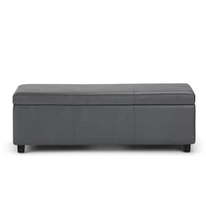Avalon 48 in. Wide Contemporary Rectangle Storage Ottoman Bench in Stone Grey Vegan Faux Leather