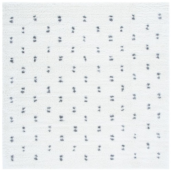 Berber Shag 7 ft. x 7 ft. Beige/Gray Linear Dotted Square Area Rug