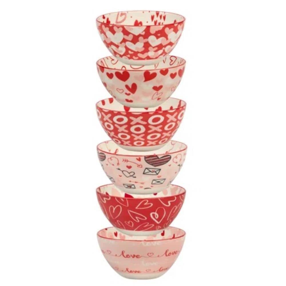 Certified International Valentine's Day 15.33 fl. oz. Assorted Colors Porcelain Bowls (Set of 6)