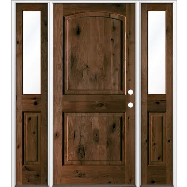 64 in. x 80 in. Knotty Alder 2-Panel Arch Left-H and/Inswing Clear Glass Espresso Stain Wood Prehung Front Door W/DHSL