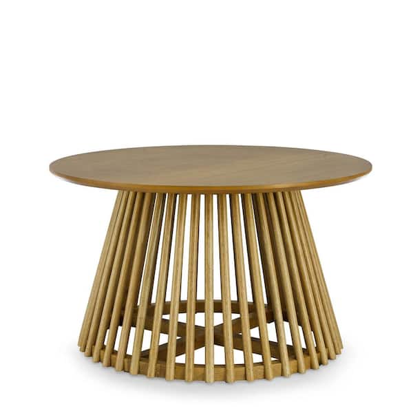 Sudzendf Brown plus Yellow Wood Round Outdoor Side Table 1-Piece