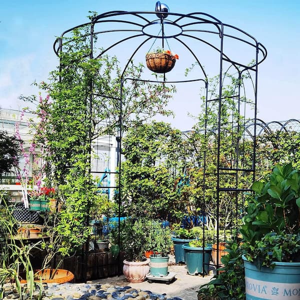 114.2 in. x 78.7 in. Metal Garden Arbor for Various Climbing Plants, Outdoor Decor Birdcage Wedding Arch Gazebo Pergola
