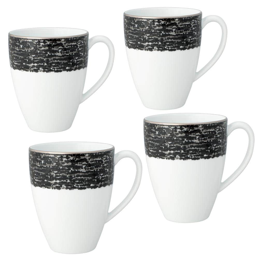 Noritake Black Rill 16 fl. oz. White Porcelain Mugs (Set of 4) -  1766-484D