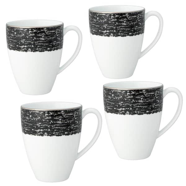Noritake Black Rill 16 fl. oz. (Black) Porcelain Mugs, (Set of 4)