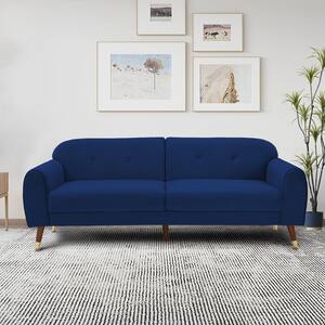 75.5 in.Navy Blue Polyester Fabric 2-Seater Loveseat with Wood Legs