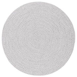 Braided Silver Gray 4 ft. x 4 ft. Solid Color Gradient Round Area Rug