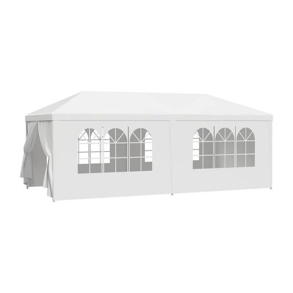 10 ft. x 20 ft. White Wedding Party Canopy Tent, Waterproof Outdoor Gazebo Event Tent with 6 Removable Sidewalls