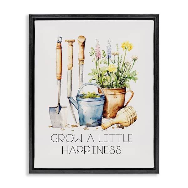 Stupell Industries Grow Happiness Gardening by Karen Smith Black Floater Frame Nature Graphic Art Print 31 in. x 25 in.