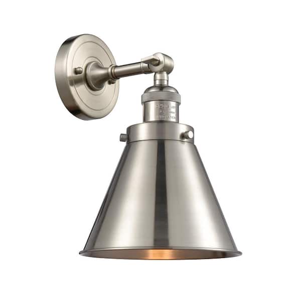 Innovations Appalachian 8 in. 1-Light Brushed Satin Nickel Wall Sconce with Brushed Satin Nickel Metal Shade with On/Off Turn Switch