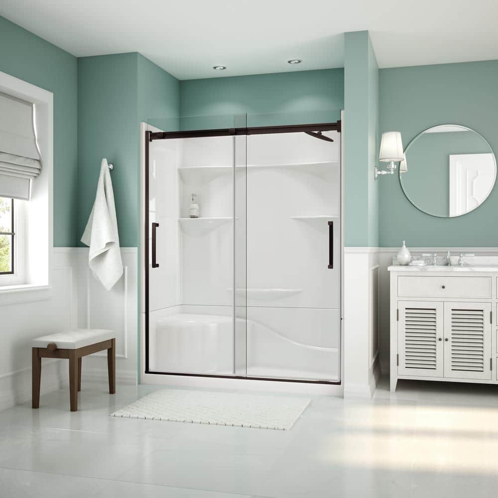 Artesia 56 in. - 59 in. x 74 in. Frameless Sliding Shower Door in Dark Bron
