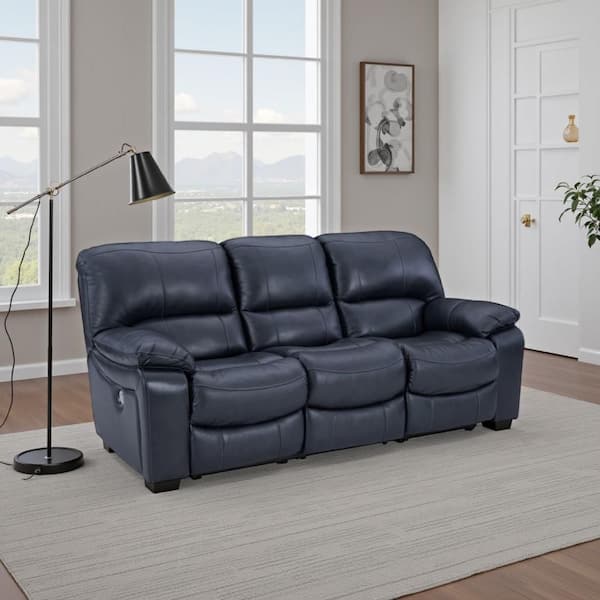 Benjara Leesa 41 in. Straight Arm Faux Leather Rectangle Sofa in Ocean Blue