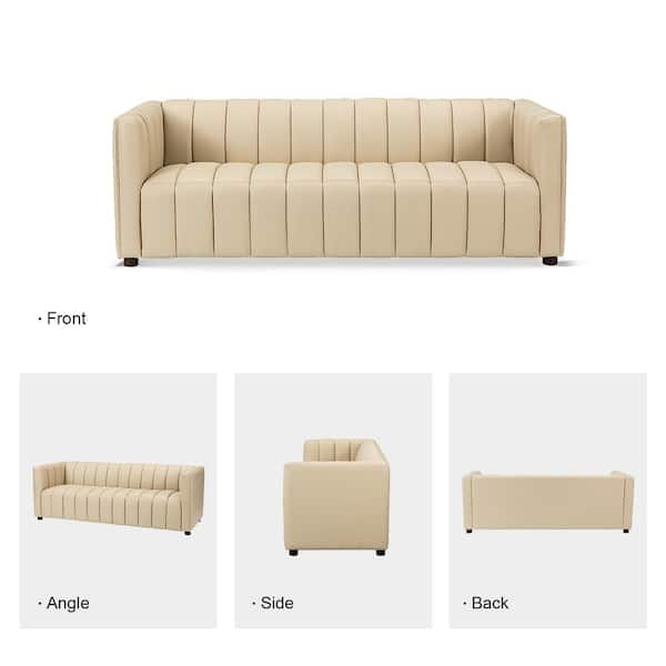 JAYDEN CREATION Pachynus 83 in.Wide Square Arm Genuine Leather Rectangle  Contemporary Channel-tufted Sofa in Beige SFLB0481-BEIGE-A+B - The Home  Depot