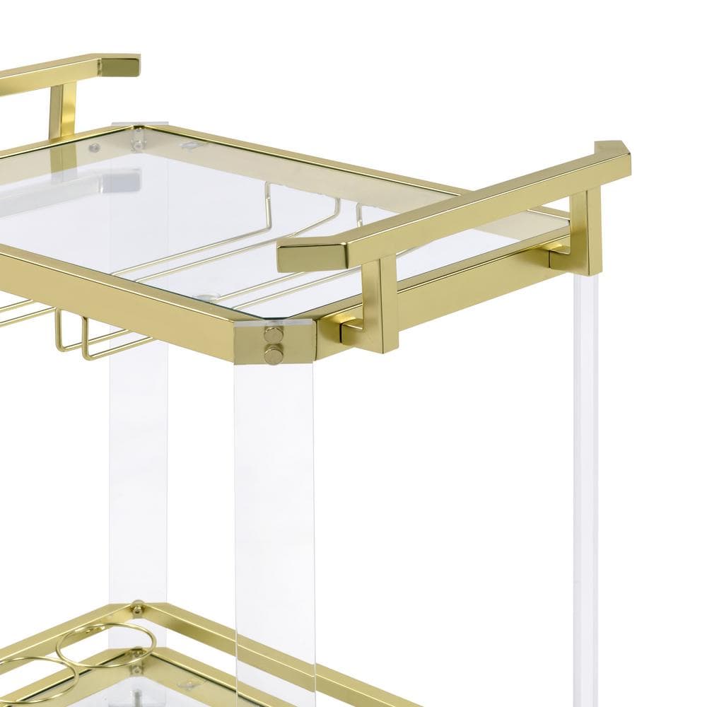 Aerin 33'' Gold Chrome and Clear Acrylic Bar Cart with Wine Storage