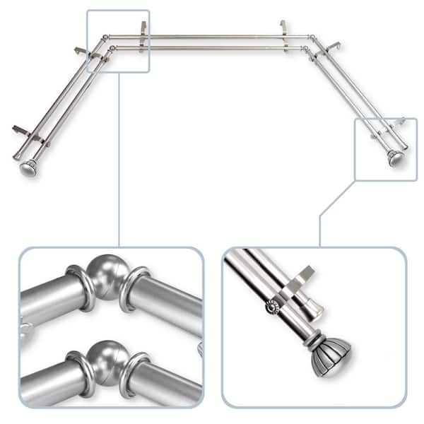 Rod Desyne Magnolia 13/16 in. Bay Window Double Curtain Rod in Satin Nickel