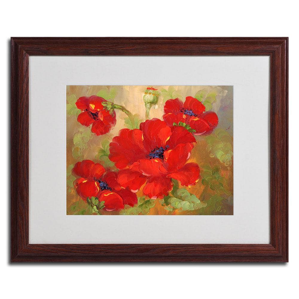 Anonymous Poppies Acrylic Painting in Dark Brown Frame