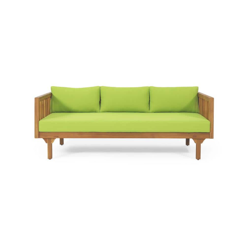 Wood 3 Seaters Outdoor Day Bed with Green Cushion