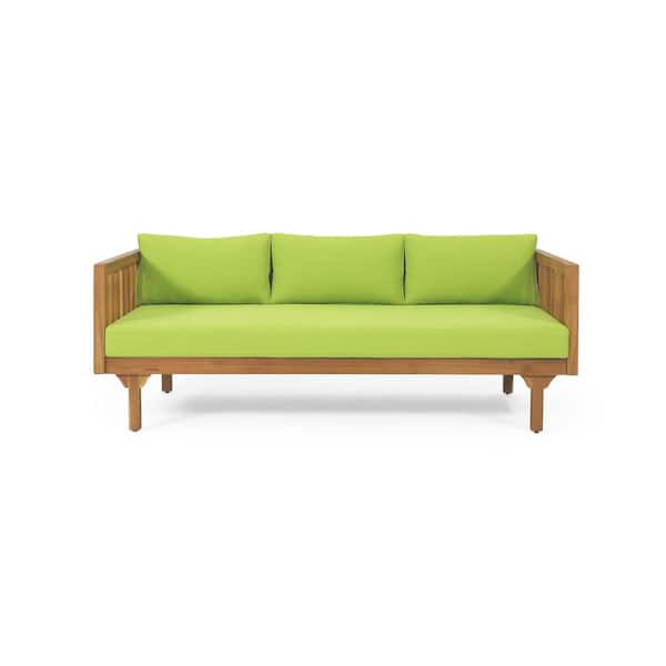 Unbranded Wood 3 Seaters Outdoor Day Bed with Green Cushion