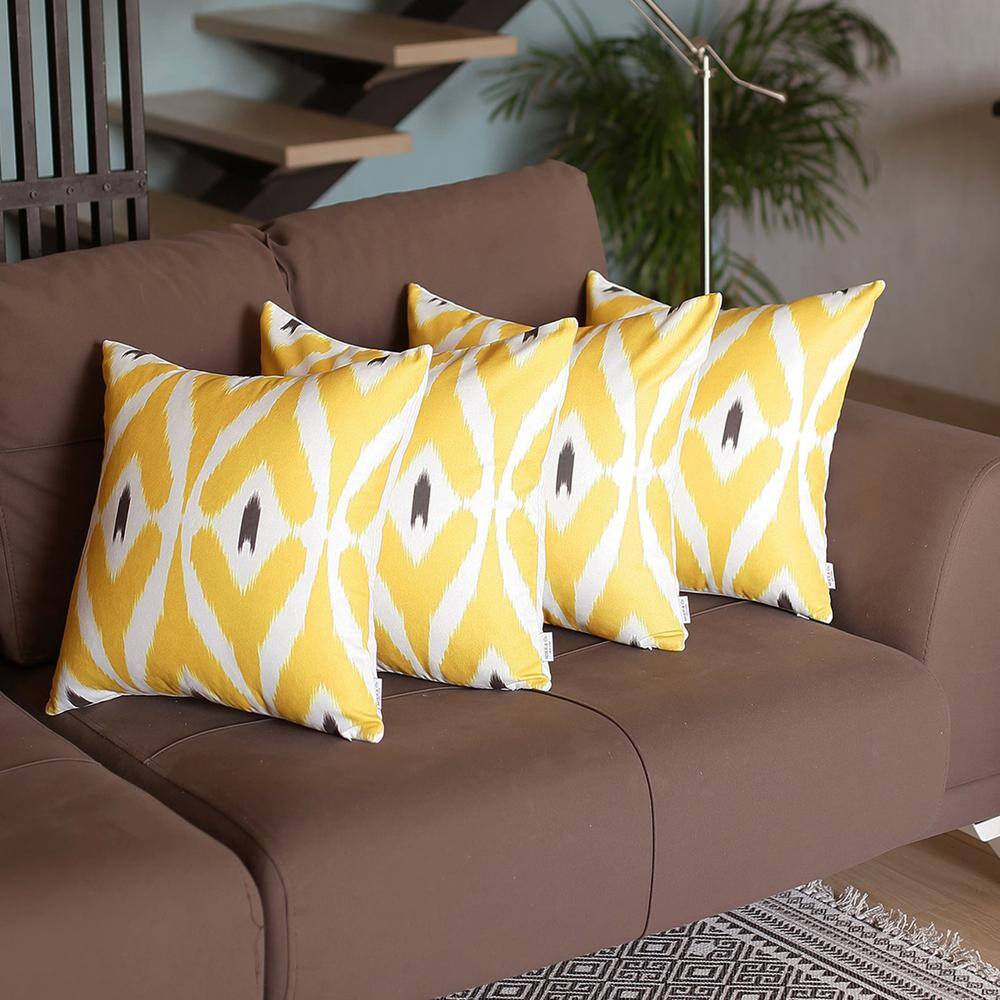 Yellow Ikat 18"x18" Polyester Euro Pillow Covers, Set of 4