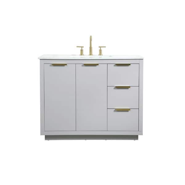 Unbranded Simply Living 42 in. W x 22 in. D x 34 in. H Bath Vanity in Grey with Calacatta White Engineered Marble Top