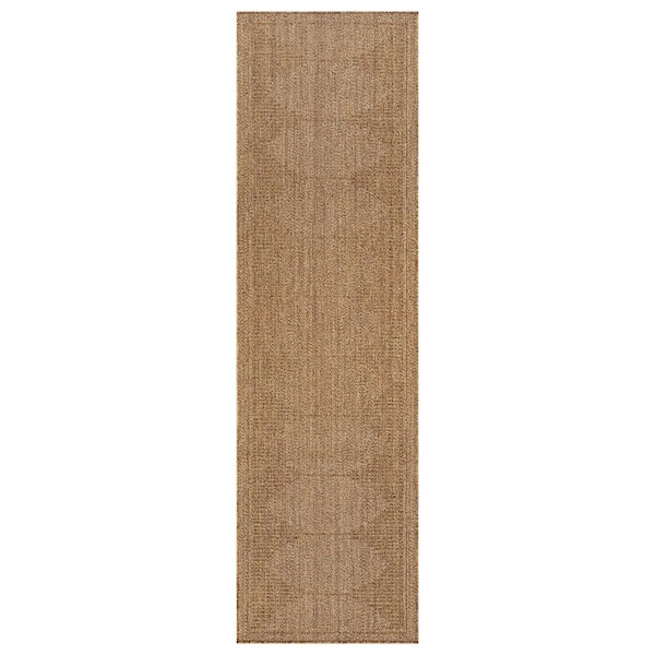 Geometric Natural/Jute Easy-Care Indoor/Outdoor Flat Woven 2 ft. 3 in. x 8 ft. Natural Area Rug