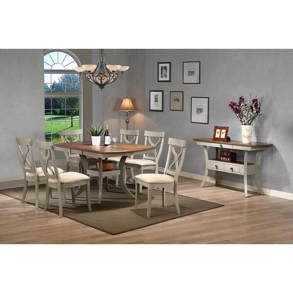 Baxton Studio Balmoral 8-Piece Beige Fabric and Distressed Gray Wood Dining Set