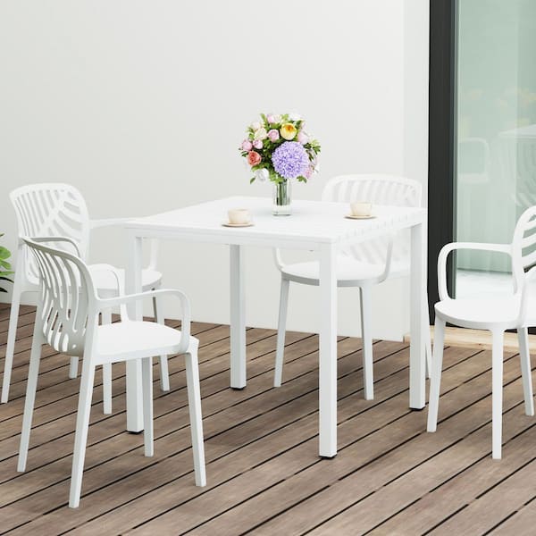 Frond&Form Modern Outdoor 31.5" Poly Plastic Square Table Top Patio Bistro Dining Table, White