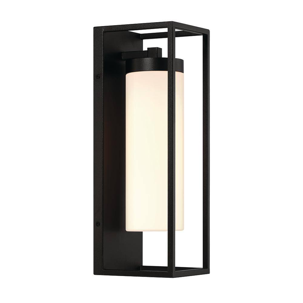 Satin Black and Opal White Glass Outdoor Wall Light