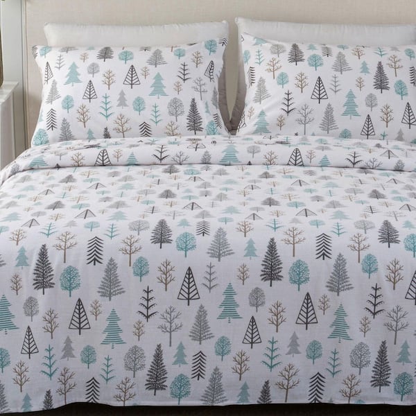 FRESHFOLDS Trees Printed Velvet Plush Polyester Ultra Soft Full Bed Sheet Set