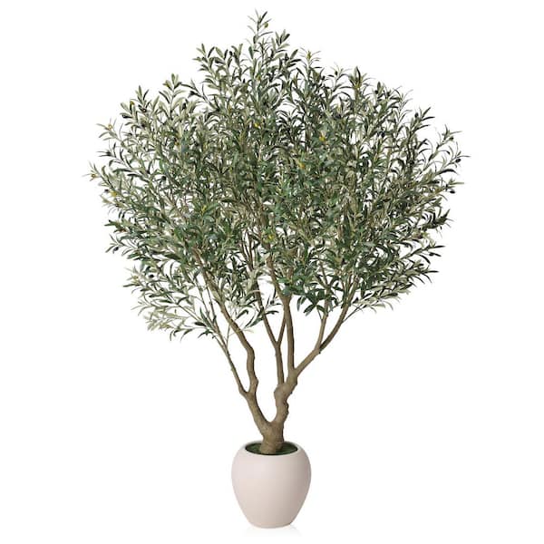 8 ft. Artificial Olive Tree with White Planter, Fake Olive Silk Tree for Indoor Home Decor and Housewarming Gift