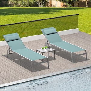Turquoise Blue 2-Piece Metal Outdoor Chaise Lounge with Side Table