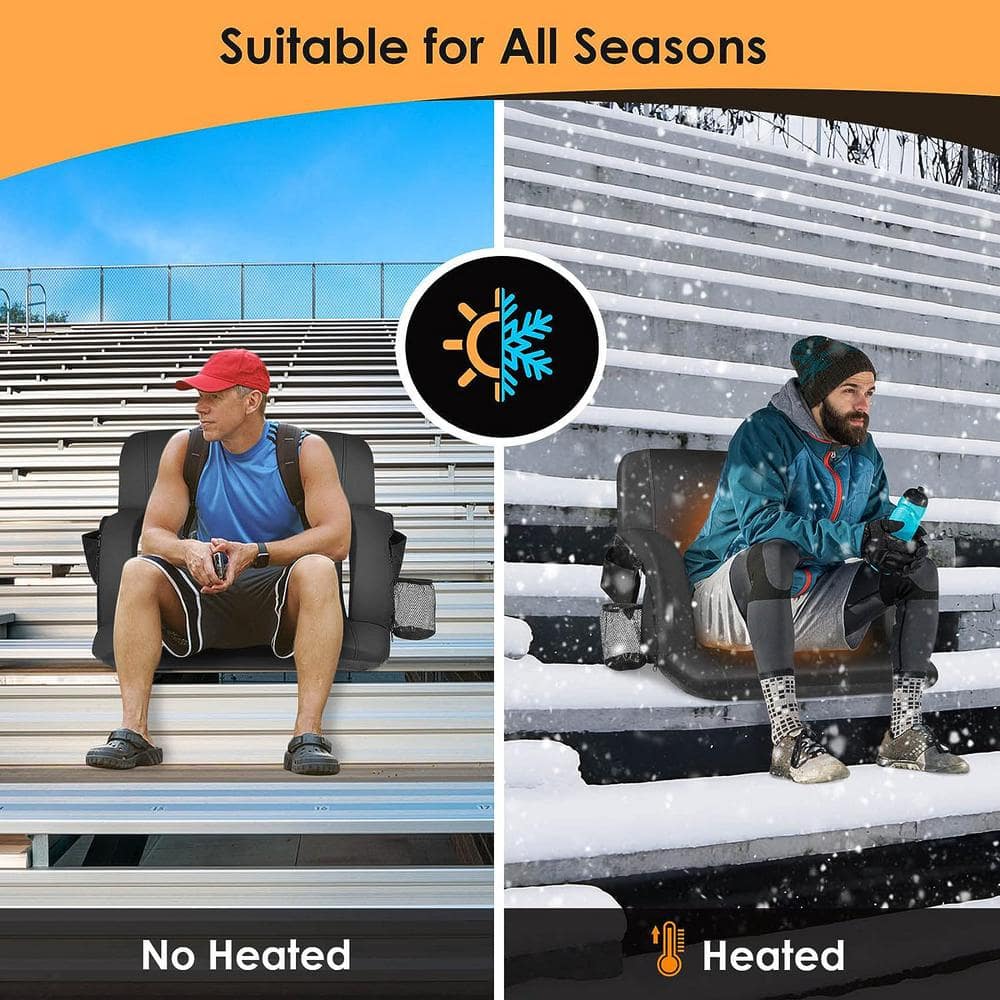 Black Heated Portable Stadium Seats with Back Support and Pockets, 25 in.