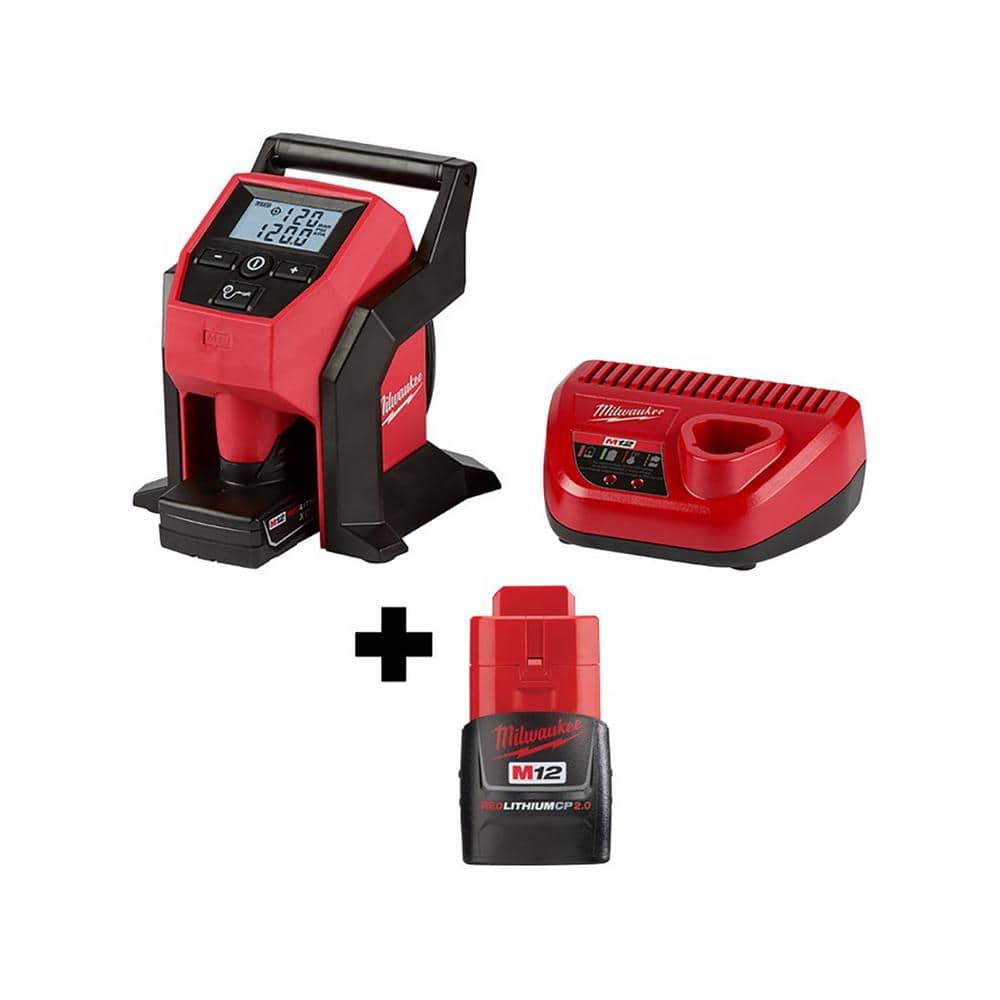 Milwaukee M12 12-Volt Lithium-Ion Cordless Portable Inflator Kit with 4.0  Ah Battery, Charger and Bonus 2.0 Ah Battery Pack 2475-21XC-48-11-2420  The Home Depot