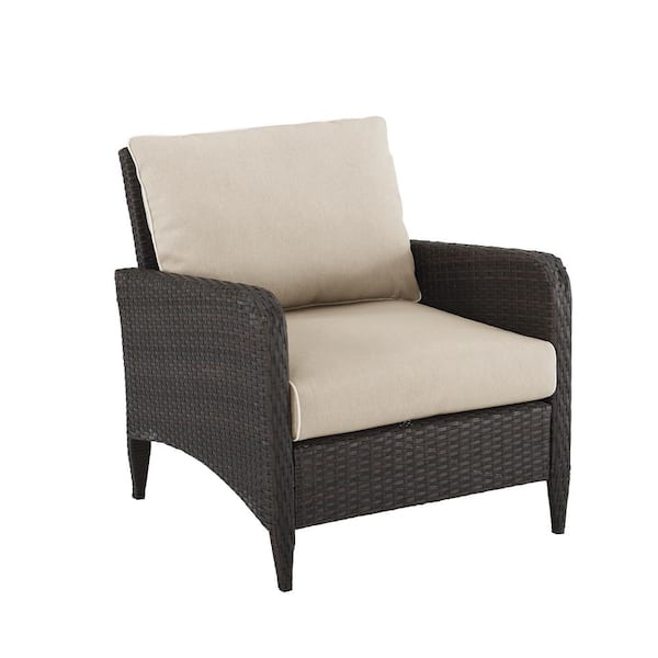 CROSLEY FURNITURE Kiawah Wicker Outdoor Lounge Chair with Sand Cushions