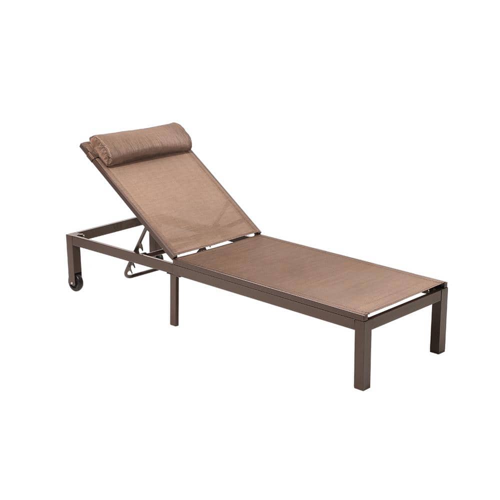 Brown Aluminum Adjustable Outdoor Chaise Lounge with Cushion