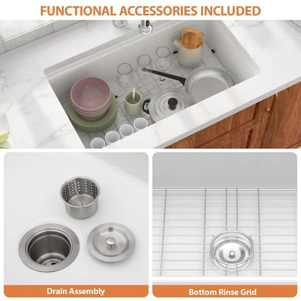 LORDEAR 33 in. x 19 in. Undermount Single Bowl Ceramic Workstation