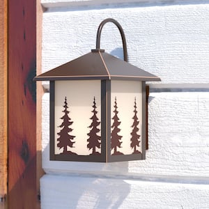 Yosemite 1 Light Bronze Rustic Tree Outdoor Wall Lantern White Glass