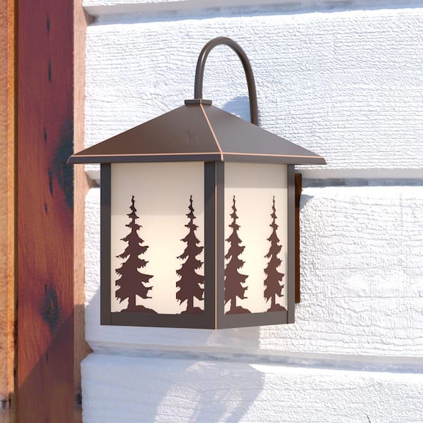 VAXCEL Yosemite 1 Light Bronze Rustic Tree Outdoor Wall Lantern White Glass
