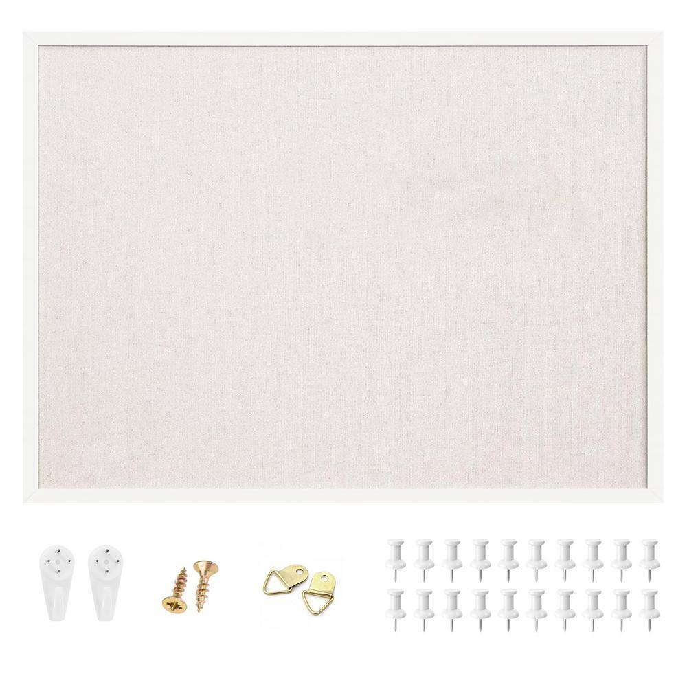 17 in. x 23 in. White Framed Corkboard, Linen Outdoor Bulletin Board Vision