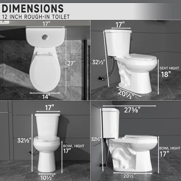 Unbranded - 17 in. ADA Toilet 1.0/1.28 GPF Dual Flush Comfort Height 2-Piece Toilet Round Toilet in White with Soft Close Seat
