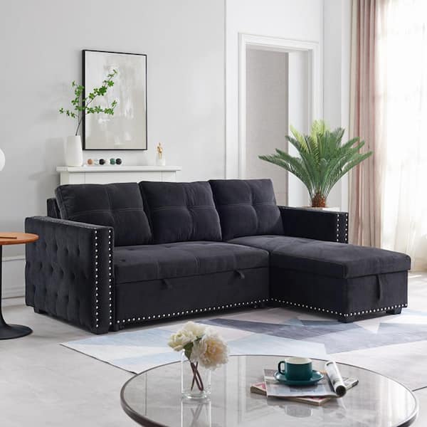 Black velvet deals l shaped sofa