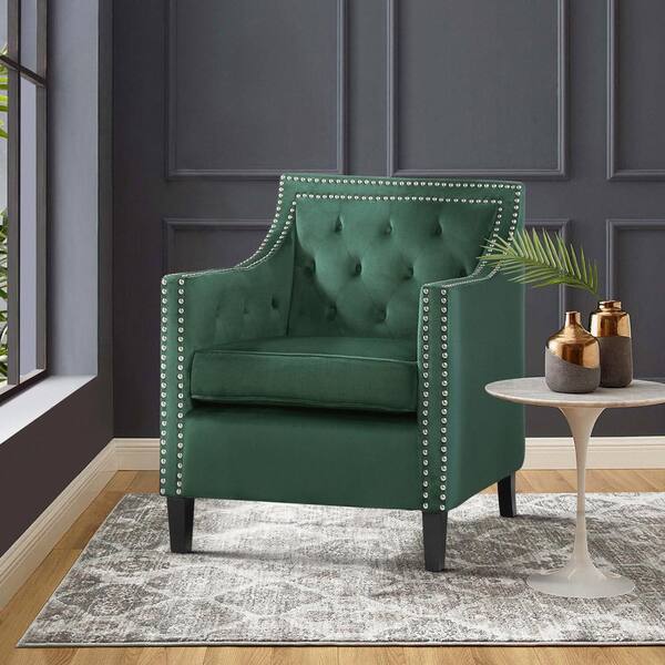 Lazzara Ceylon Forest Green Velvet Tufted Back Accent Chair 1297FG