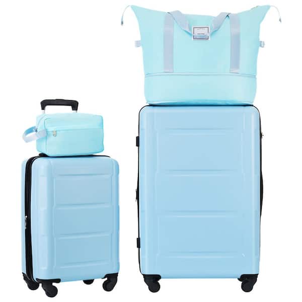 Merax 4-Piece Light Blue Expandable ABS Hardshell Spinner 20 in. 28 in. Luggage Set with Travel Duffel Bag, Toiletry Bag