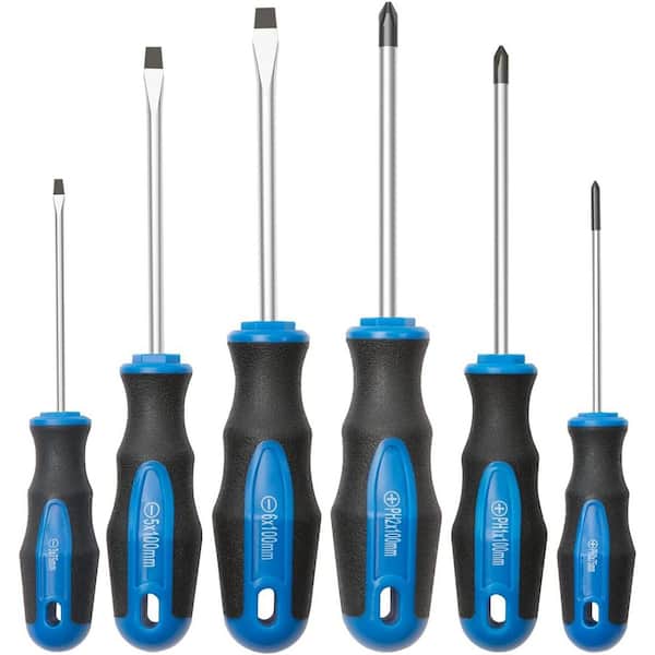 6-Piece Magnetic Tip Screwdriver Set 3 Phillips 3-Flat Cushion Grip Ergonomic Handle Anti-Rust 6-Piece Hand Tools