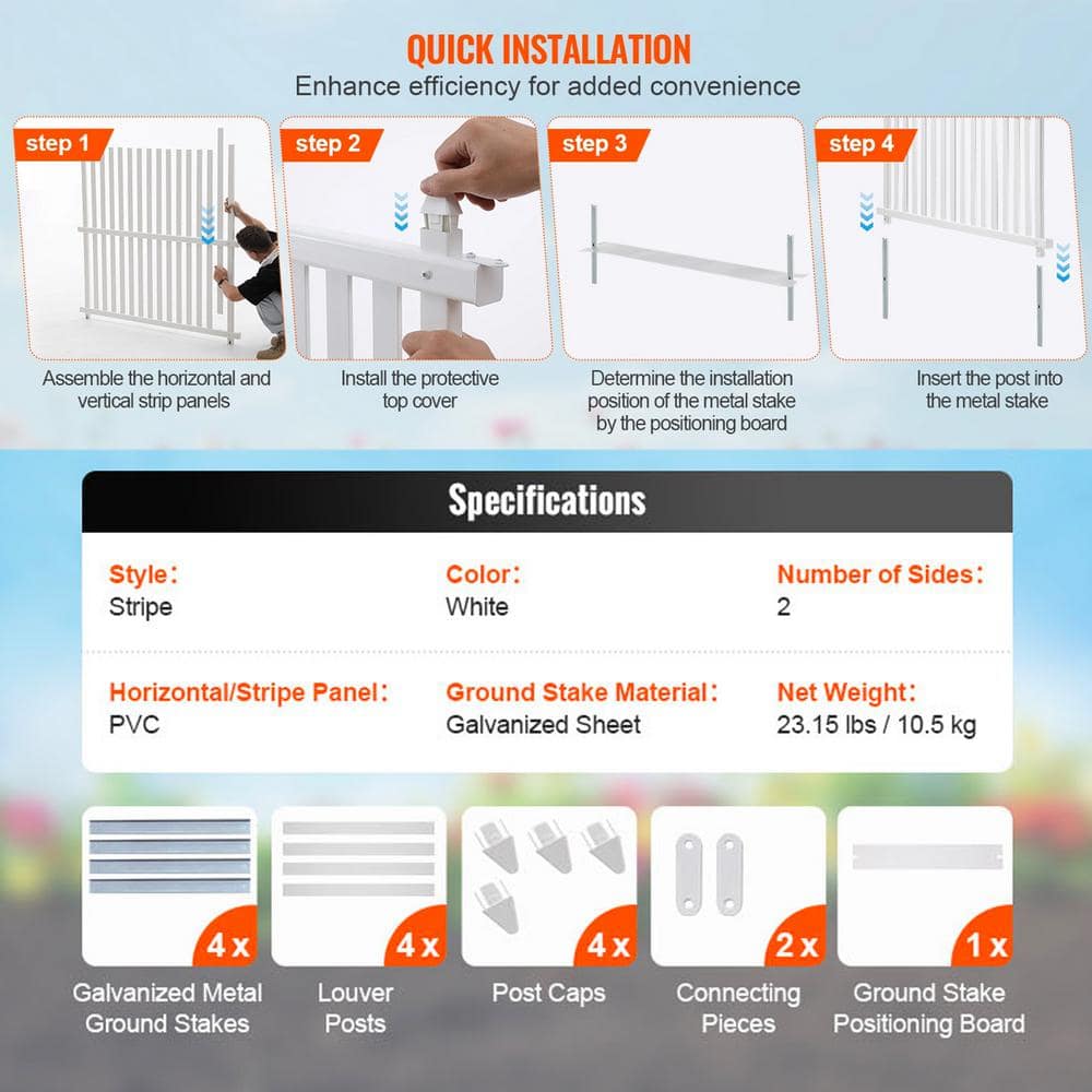 48" White Vinyl Privacy Fence Panels for Outdoor Use