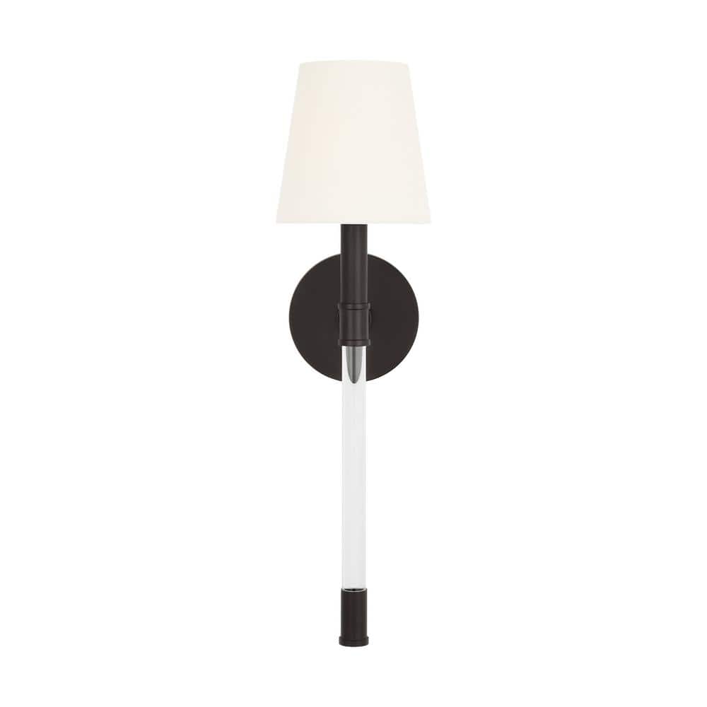 Hanover 5 in. W x 18.625 in. H 1-Light Aged Iron Dimmable, Mid-Century Wall Sconce with White Linen Fabric Shade price history on PriceWatchPro