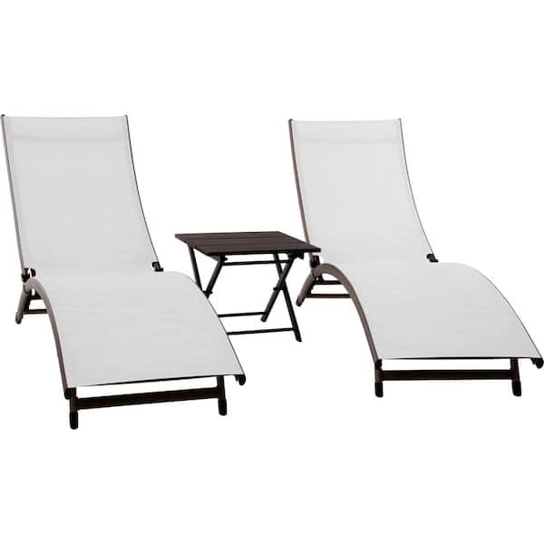 VIVERE 3-Piece Aluminum Adjustable Outdoor Chaise Lounge Set